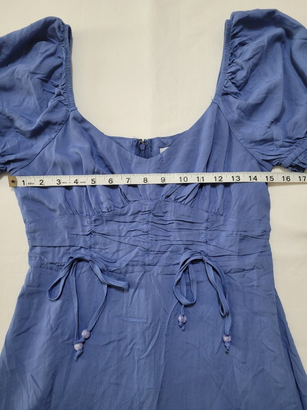Cupshe Mini Dress Puff Sleeve Empire Waist Sundress Blue Small Coquette - Picture 7 of 13